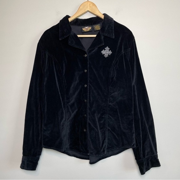 Vintage Harley Davidson Velvet Button Front Embroidered Shirt - Picture 5 of 9